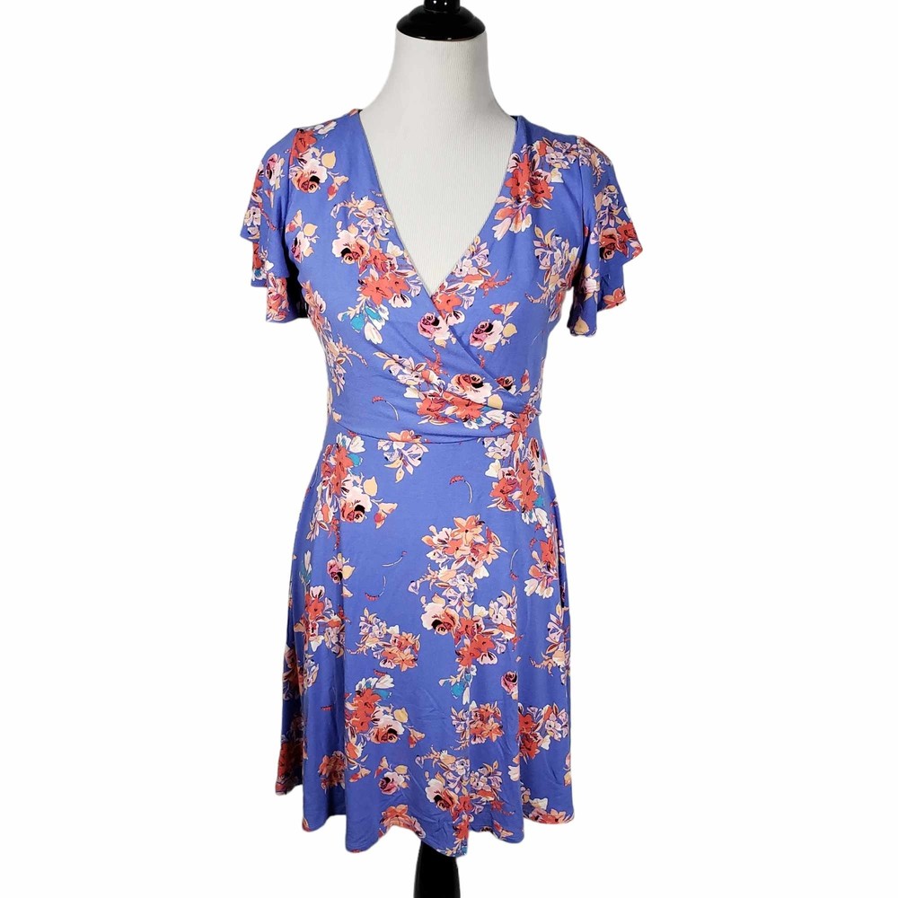 Tabitha Webb size Small Blue Floral Rayon Spandex Stretchy Dress